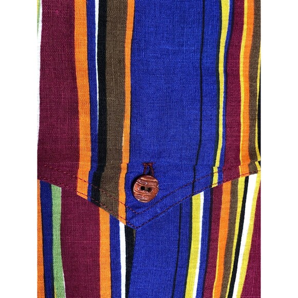 1990s SUI by ANNA SUI Colorful Striped Button Up Linen Blouse W/Pockets. S-M - Picture 4 of 10